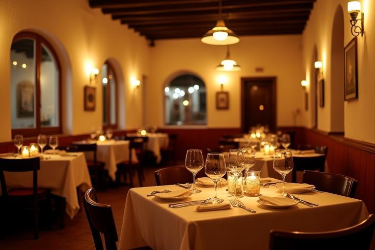 Cozy interior of El Sabor de la Tierra restaurant with tables set for dining